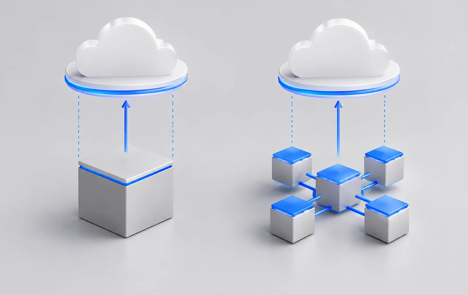Architectural visualization comparing cloud lift-and-shift with cloud-native application refactoring.