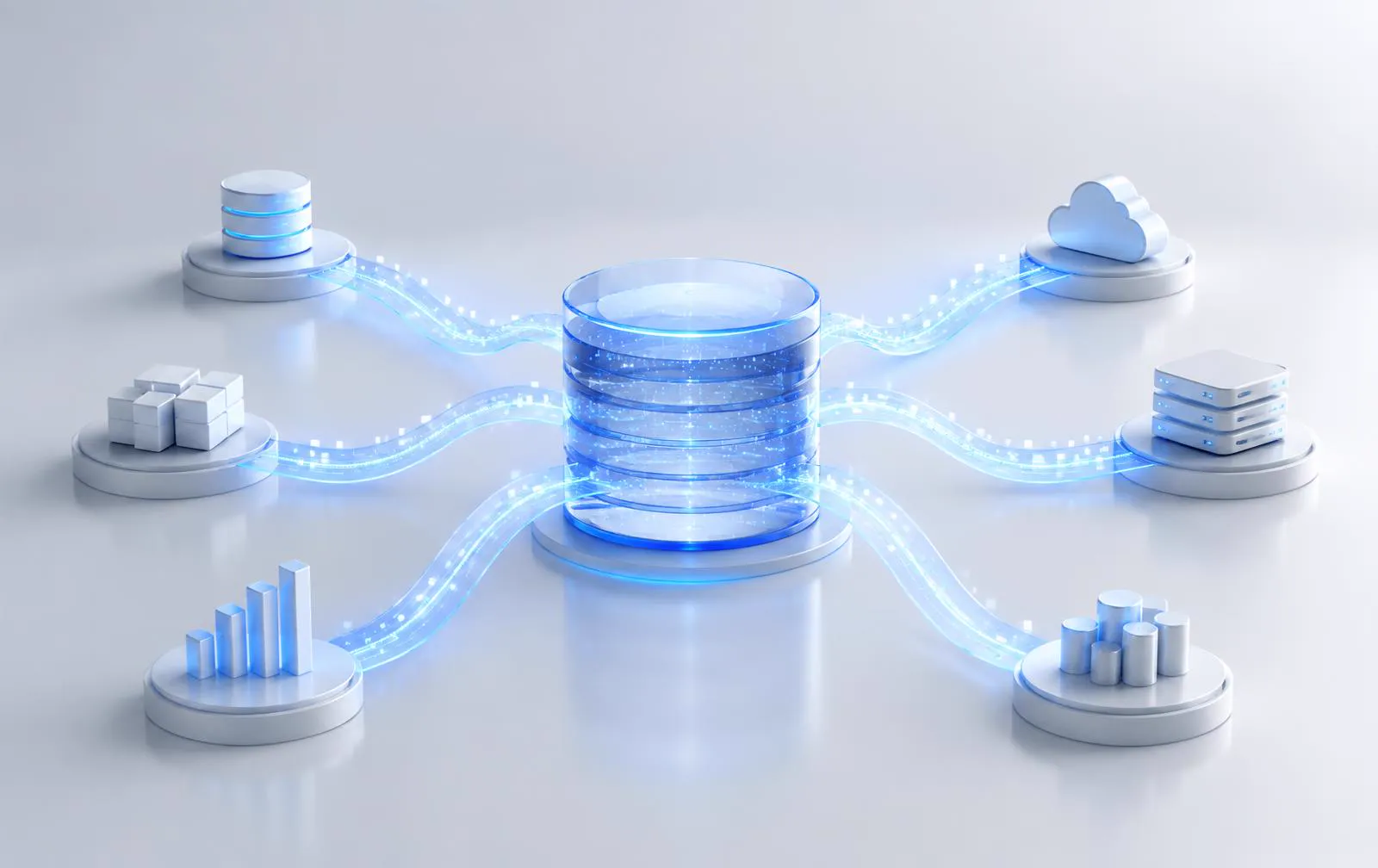 Multiple operational data streams converging into a unified analytical repository.