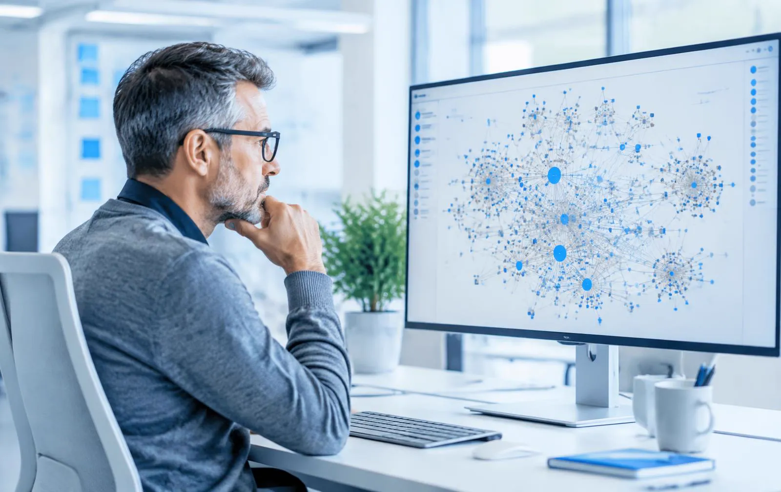 Senior engineer analyzing complex legacy software system dependencies and potential bottlenecks.